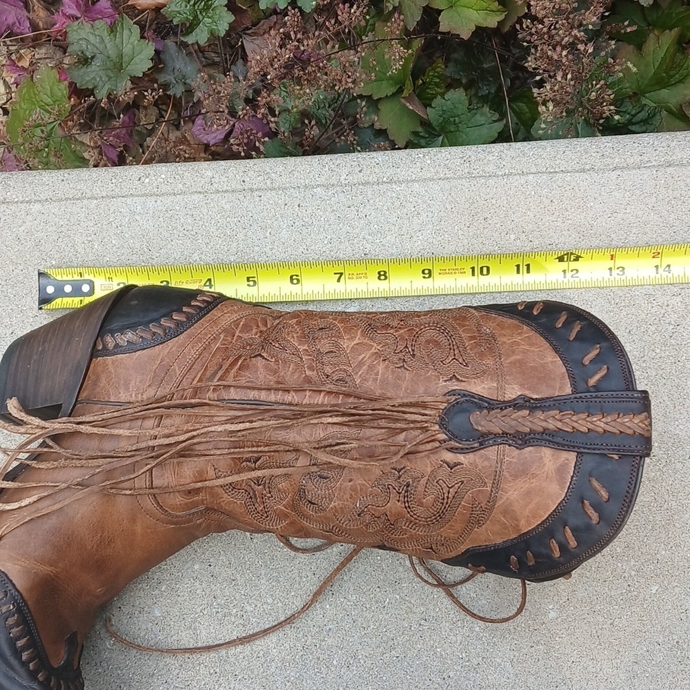 Lucchese Bootmaker Wingtip Natural Tucson Calf fringe cowgirl boots M5023 sz 9 - Picture 11 of 16